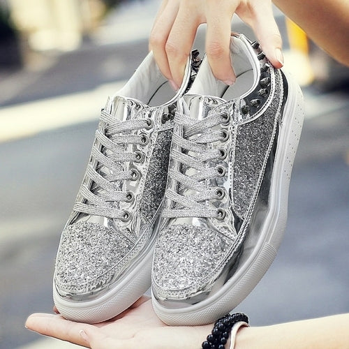 2022 Men Sneakers Casual Shoes Gold Glitter Bling Fashion Casual