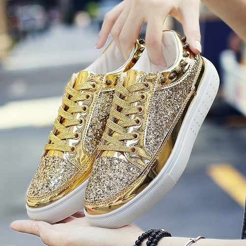 2022 Men Sneakers Casual Shoes Gold Glitter Bling Fashion Casual