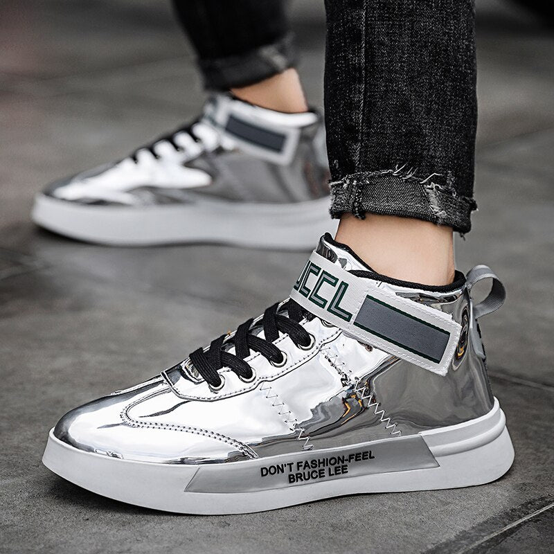 2022 Men Sneakers Casual Shoes Gold Glitter Bling Fashion Casual