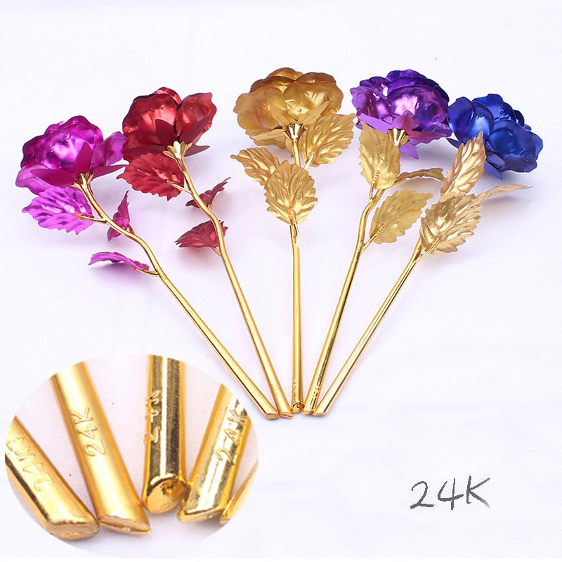 24k Gold Foil Rose Flower Creative Gift Emulated Flower Valentine's