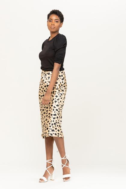 Abstract Animal Print Satin Midi Skirt