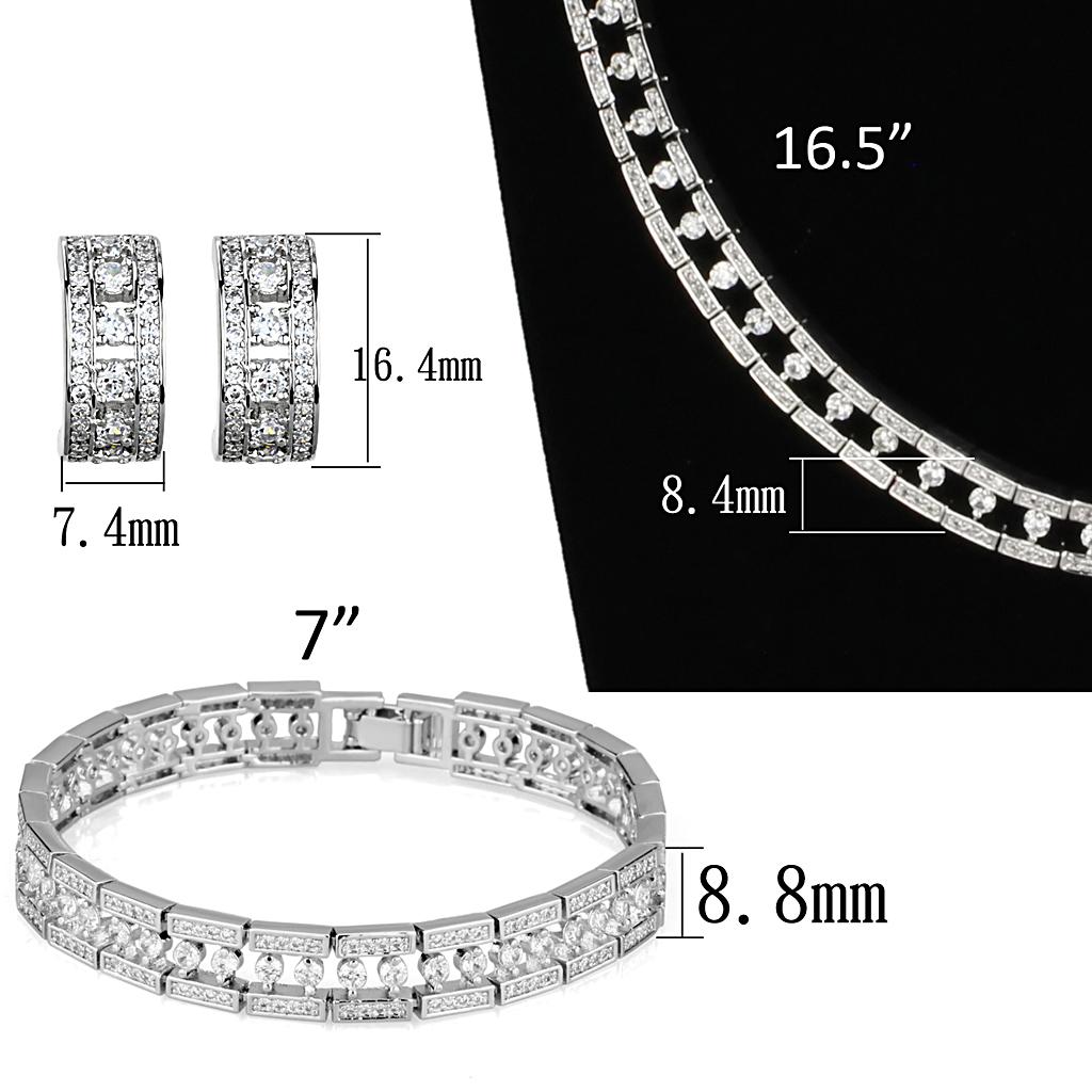 3W944 - Rhodium Brass Jewelry Sets with AAA Grade CZ  in Clear