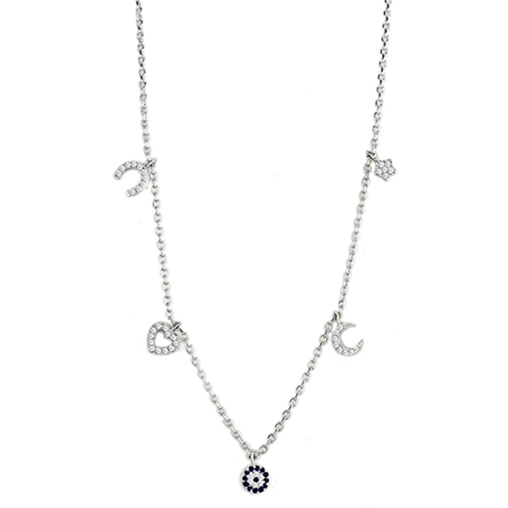 3W439 - Rhodium Brass Necklace with AAA Grade CZ  in Montana