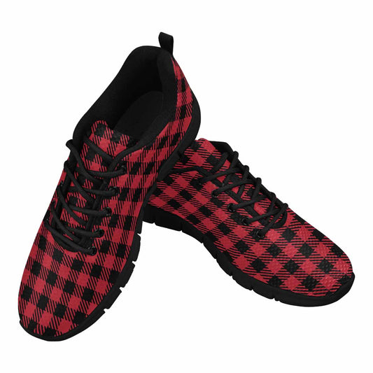 Uniquely You Sneakers for Men, Buffalo Plaid Red and Black Running