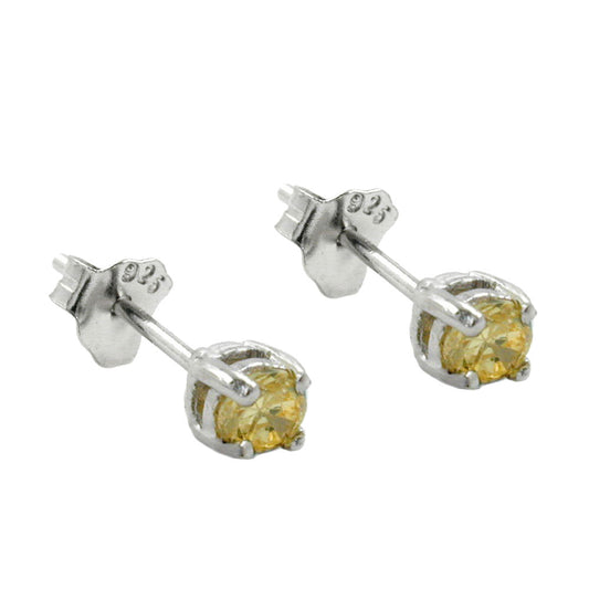 stud earrings crystals 3mm yellow silver 925