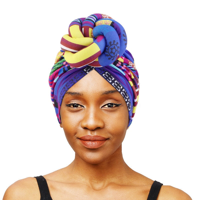 African Print Turban for Women 2022 New Fashion Pre Made Top Knot Head