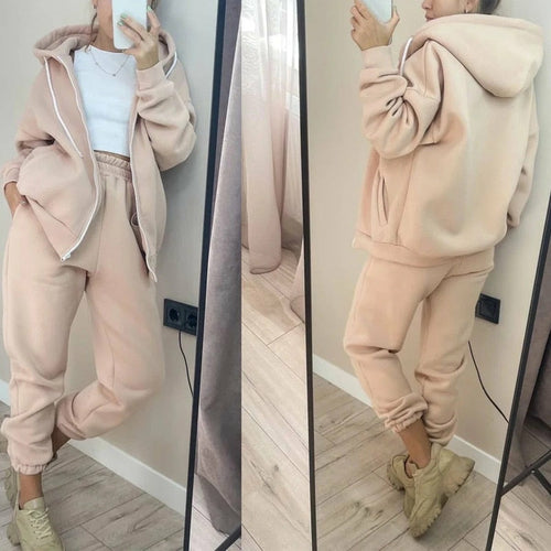 Sweatshirt Tracksuit Casual Loose Zipper Hooded Hoodies And Sweatpants