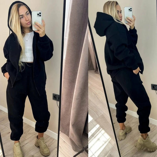 Sweatshirt Tracksuit Casual Loose Zipper Hooded Hoodies And Sweatpants