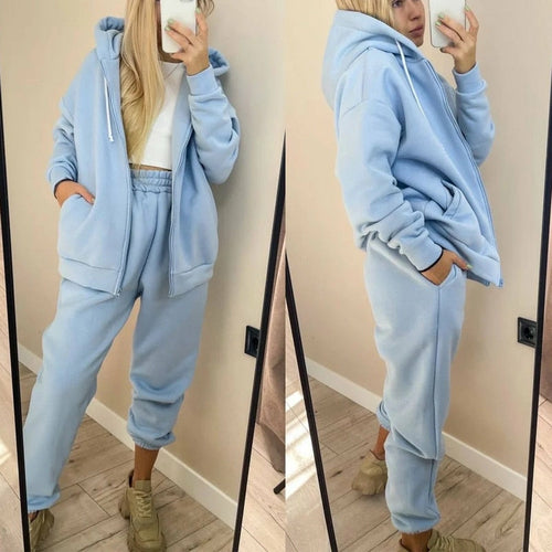 Sweatshirt Tracksuit Casual Loose Zipper Hooded Hoodies And Sweatpants