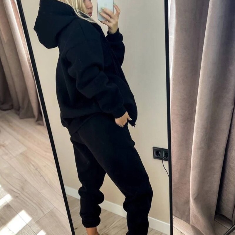 Sweatshirt Tracksuit Casual Loose Zipper Hooded Hoodies And Sweatpants