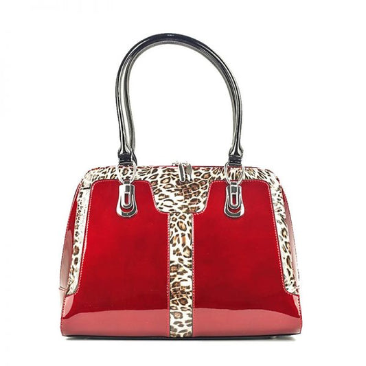 Bravo Handbags BH52-7573R Diana Red With Leopard Print Leather Classic