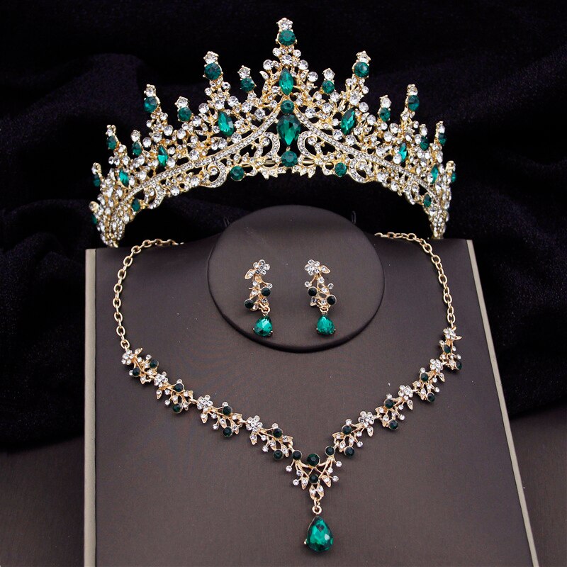 Baroque Fashion Bridal Jewelry Sets Luxury Crown Earrings Choker