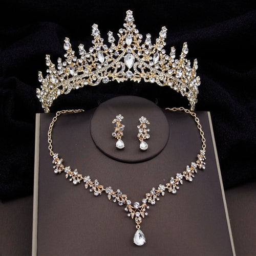 Baroque Fashion Bridal Jewelry Sets Luxury Crown Earrings Choker