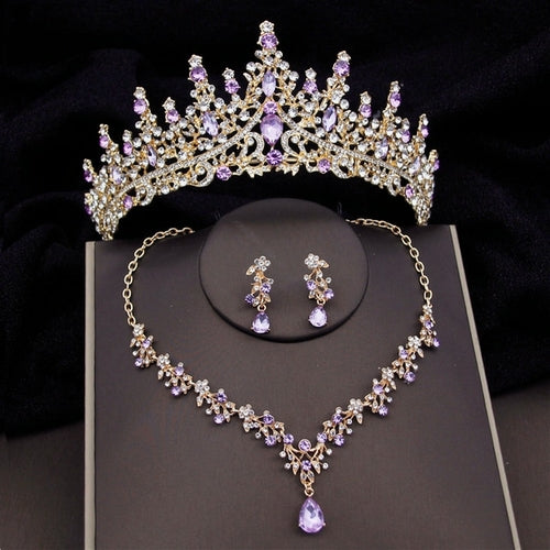 Baroque Fashion Bridal Jewelry Sets Luxury Crown Earrings Choker