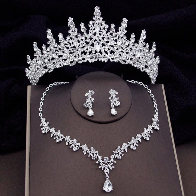 Baroque Fashion Bridal Jewelry Sets Luxury Crown Earrings Choker