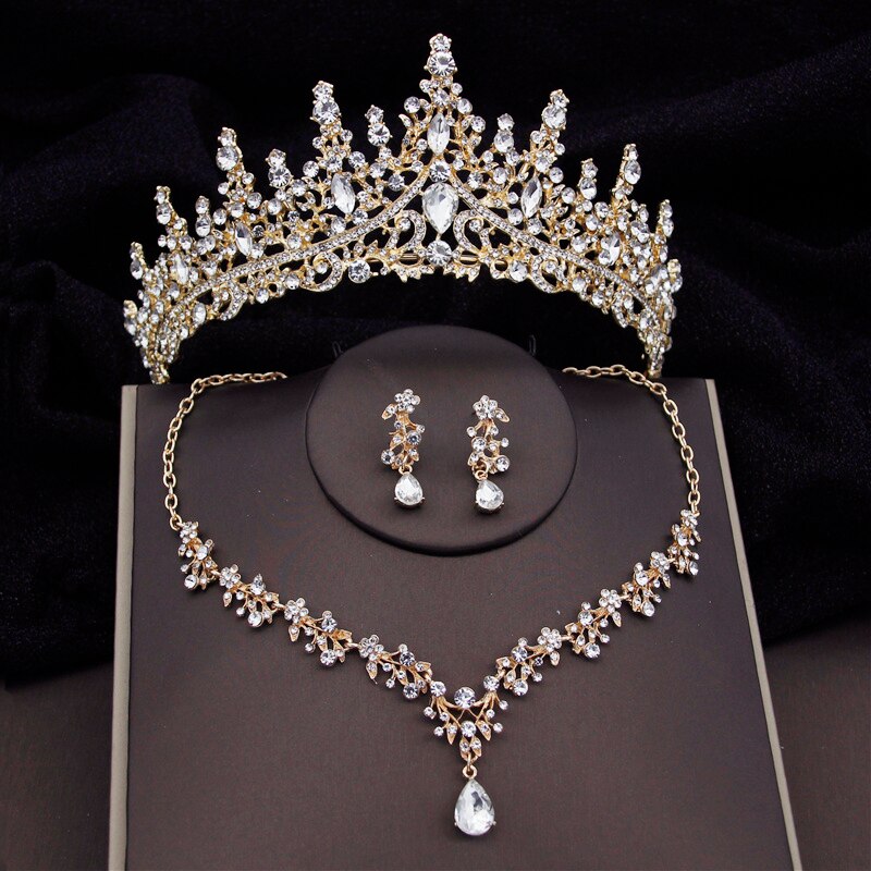 Baroque Fashion Bridal Jewelry Sets Luxury Crown Earrings Choker