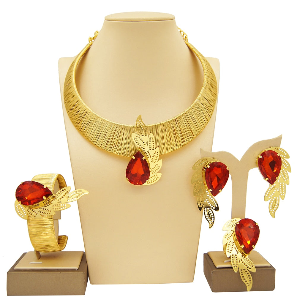 Classic Brazilian Gold Style Woman Jewelry Set Original Gold Plated