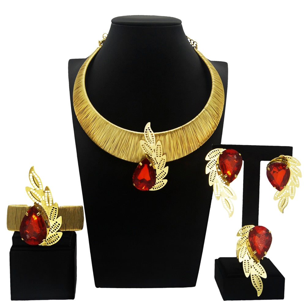 Classic Brazilian Gold Style Woman Jewelry Set Original Gold Plated