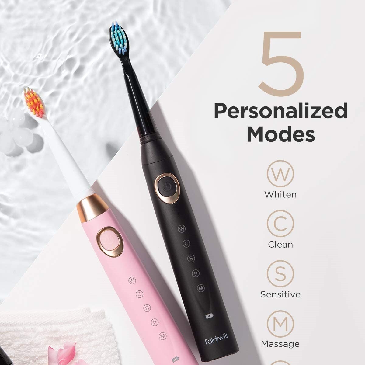 Fairywill Sonic Electric Toothbrushes for Adults Kids 5 Modes Smart