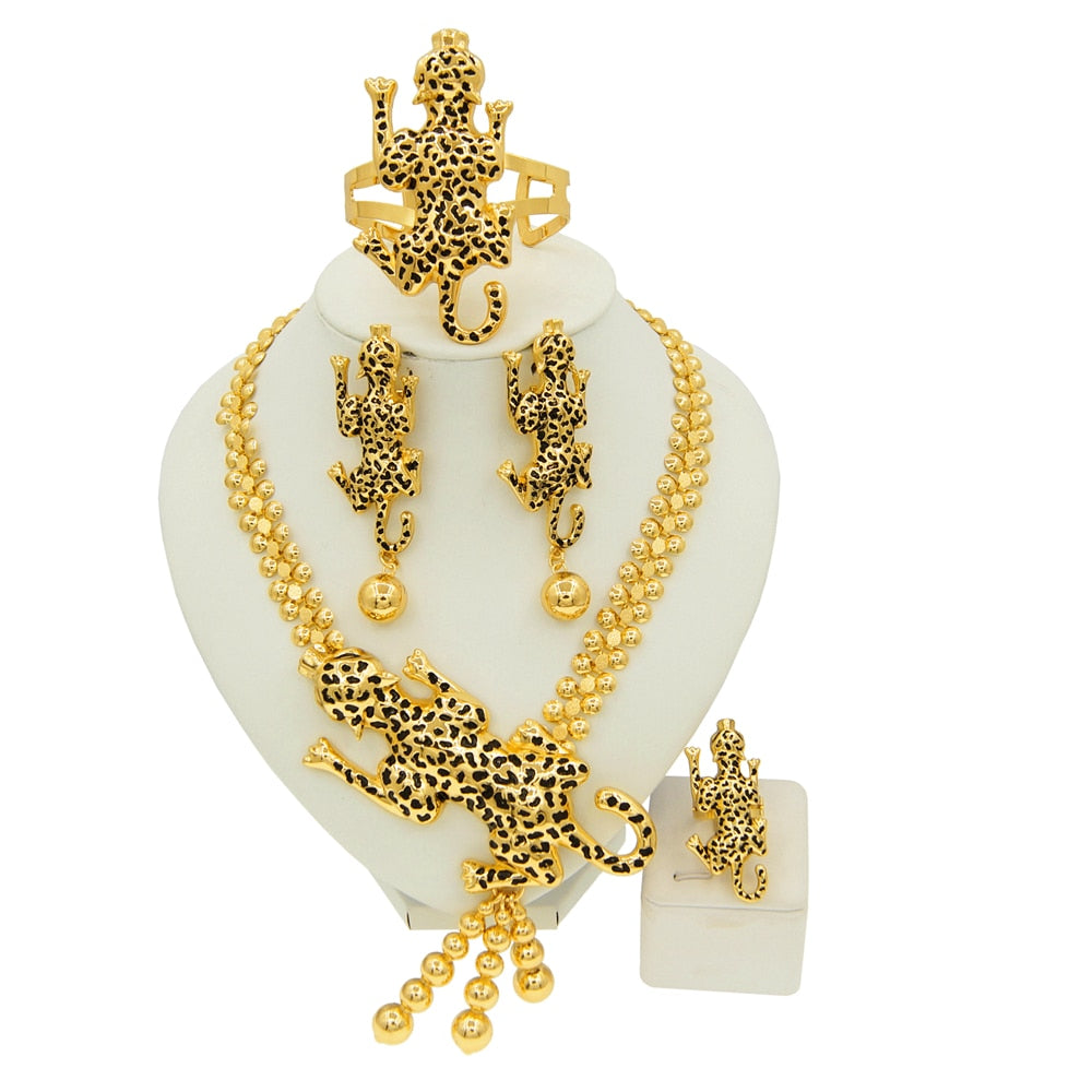 Fashion Woman Jewelry Set Big Leopard Necklace Plating Real Gold