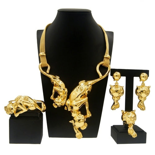 Fashion Woman Jewelry Set Big Leopard Necklace Plating Real Gold