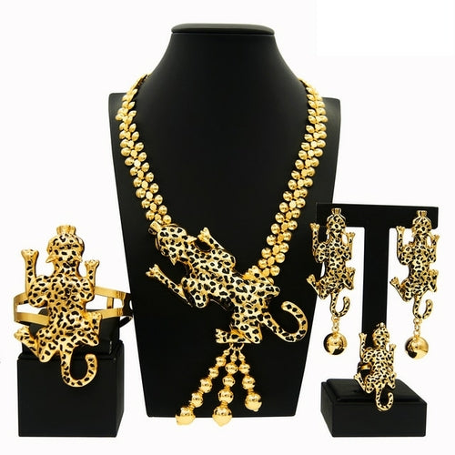 Fashion Woman Jewelry Set Big Leopard Necklace Plating Real Gold