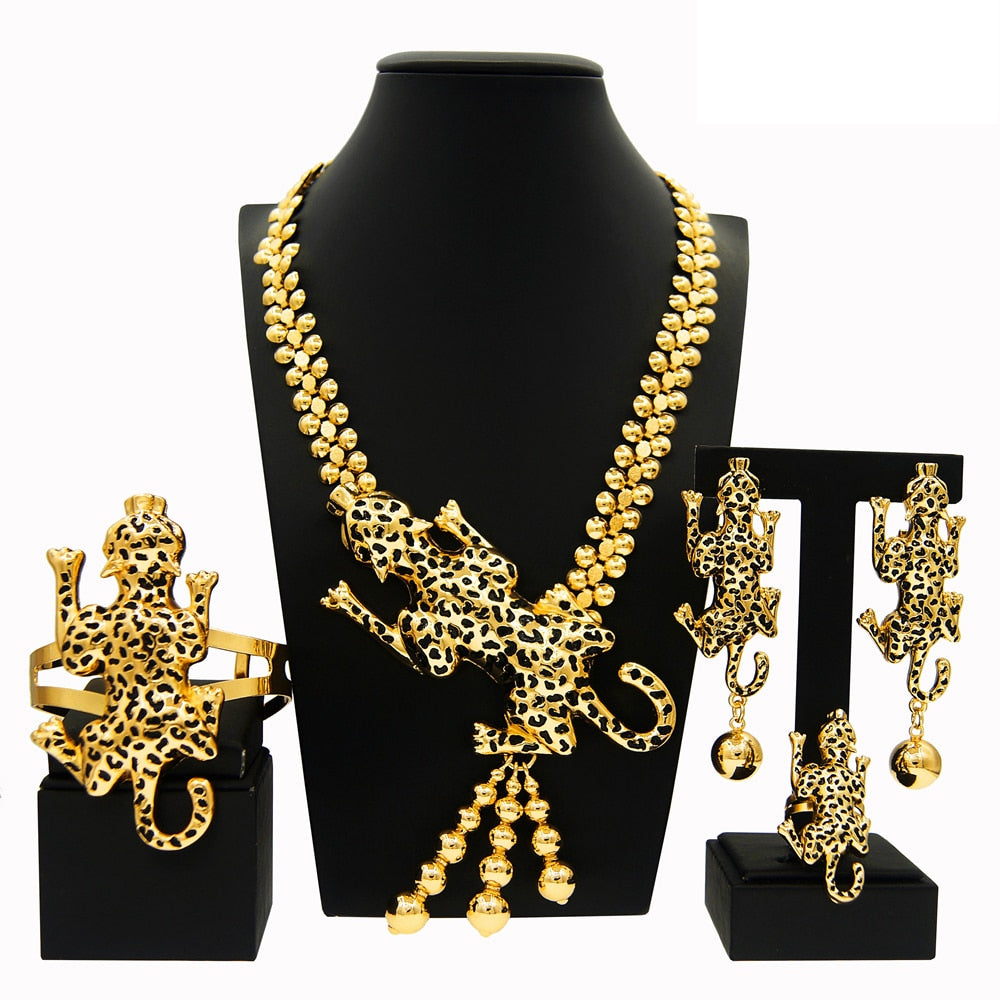 Fashion Woman Jewelry Set Big Leopard Necklace Plating Real Gold