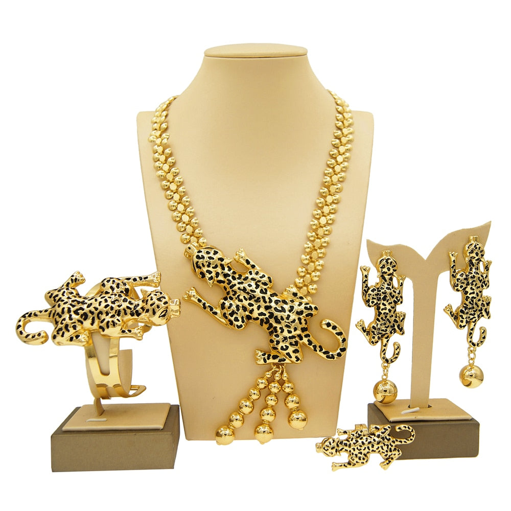 Fashion Woman Jewelry Set Big Leopard Necklace Plating Real Gold