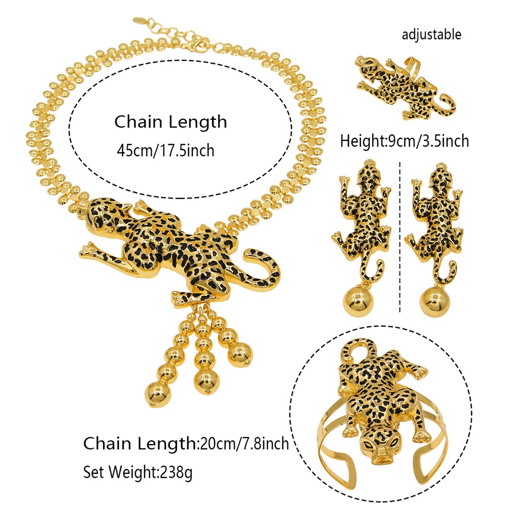 Fashion Woman Jewelry Set Big Leopard Necklace Plating Real Gold