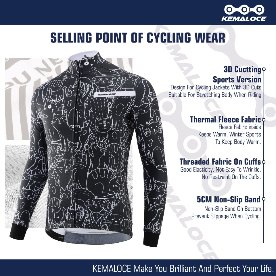 Kemaloce Winter Cycling Jackets Men Fleece Long Sleeves High End Bike