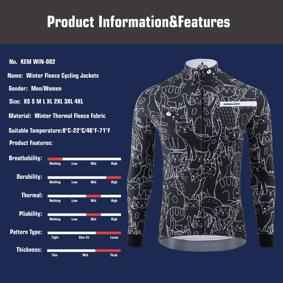 Kemaloce Winter Cycling Jackets Men Fleece Long Sleeves High End Bike