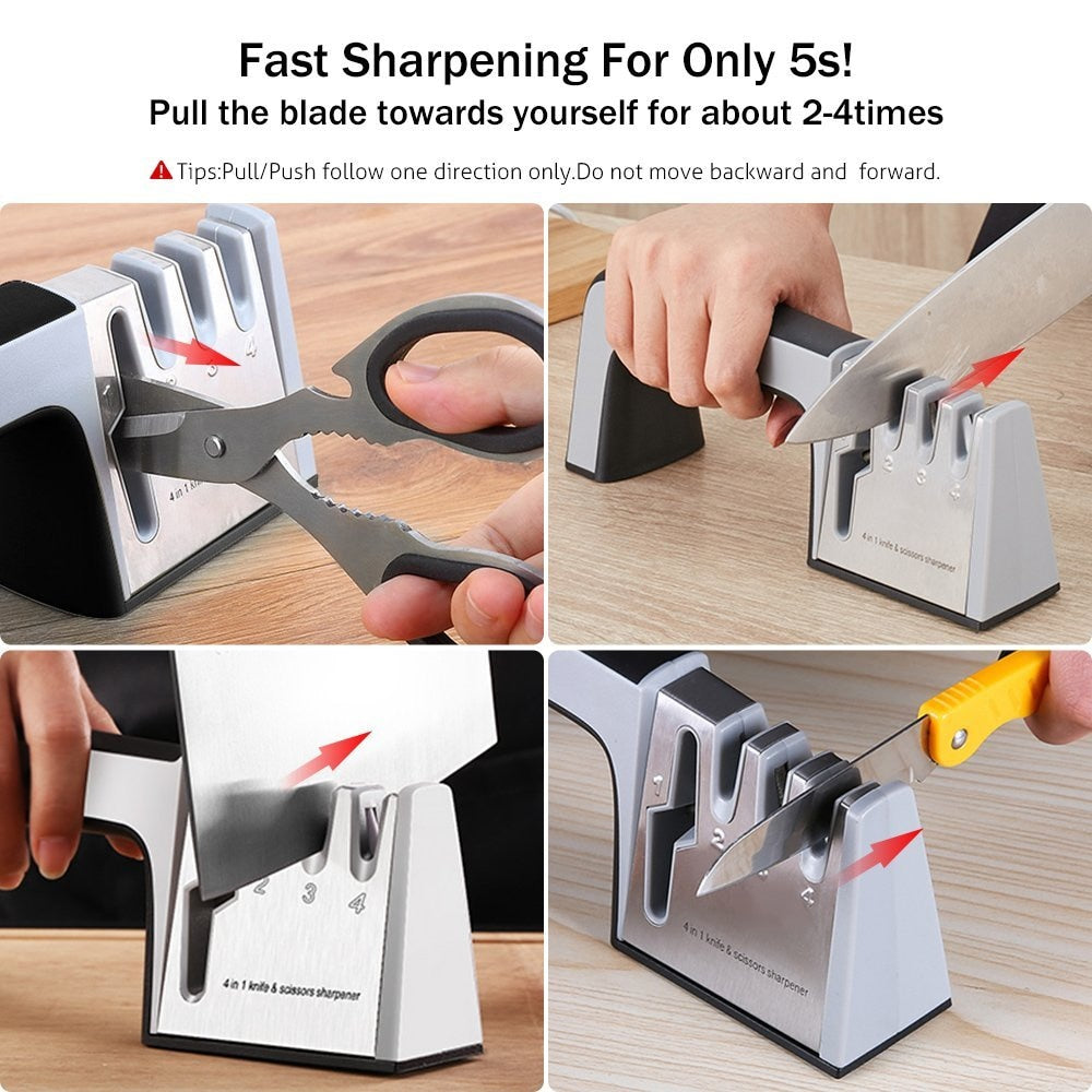 Knife Sharpener 4 in 1 Diamond Coated&Fine Rod Knife Shears and