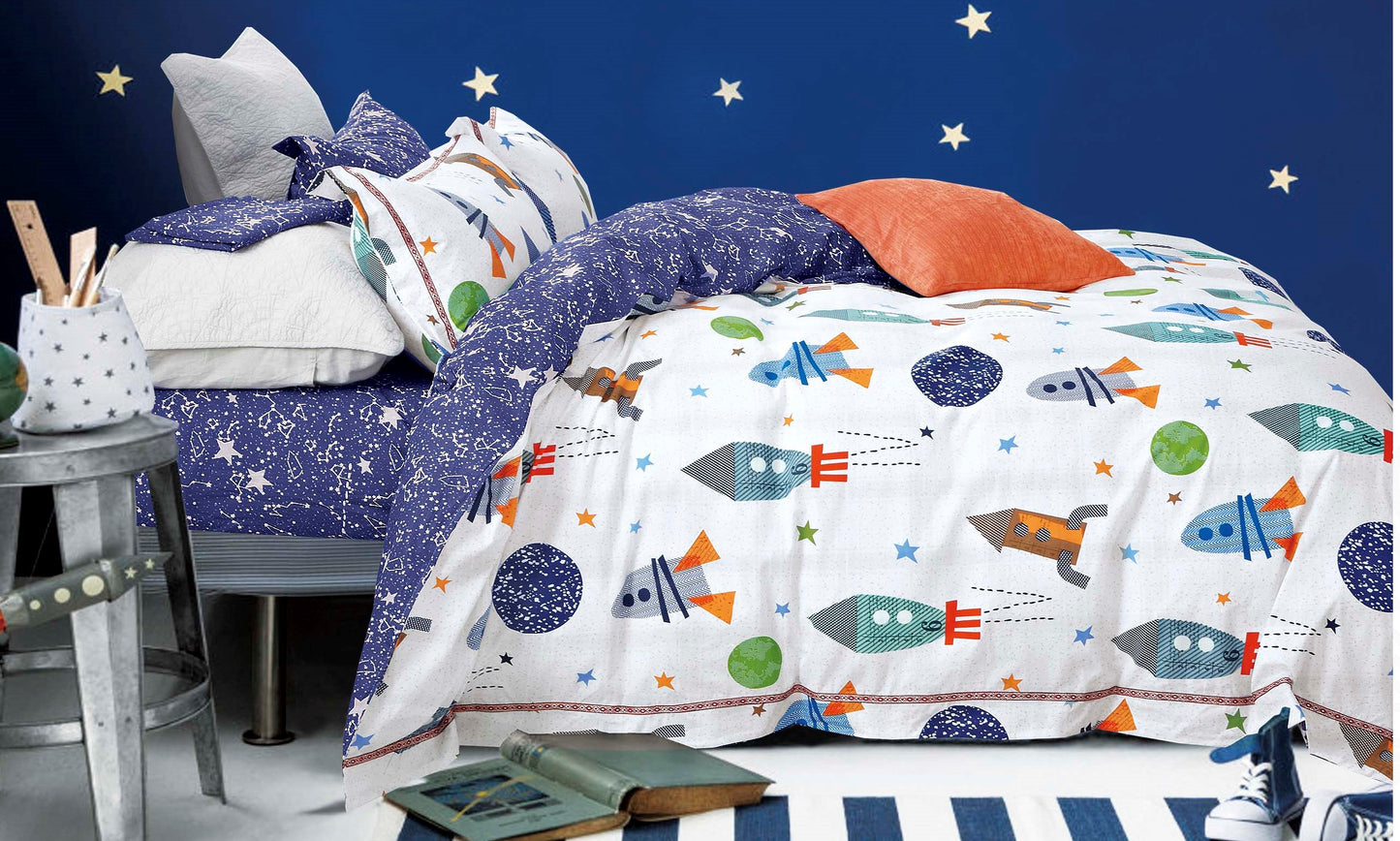 Johanas Rocket Ship Kids 100% Cotton Reversible Comforter Set