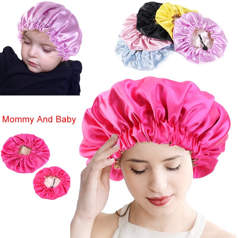 Mommy And Baby 2pcs Set Satin Bonnet for curly Hair Double Layer Silky