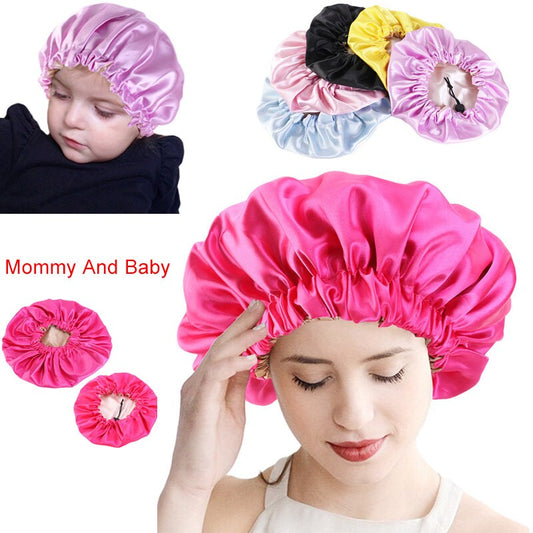 Mommy And Baby 2pcs Set Satin Bonnet for curly Hair Double Layer Silky