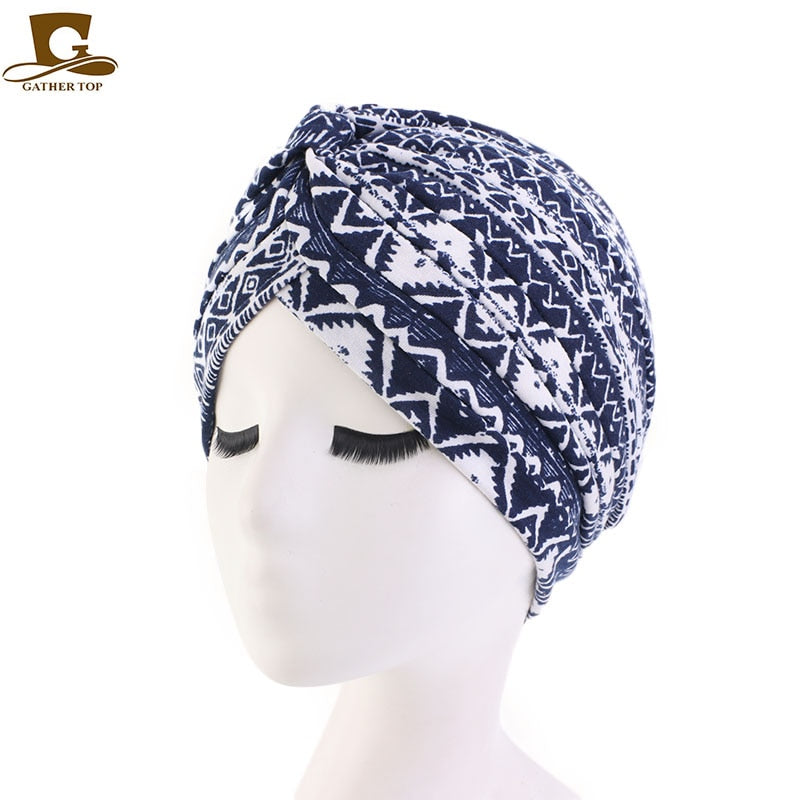 New Women Soft Floral Print Cotton Women Turban Fashion Banadans