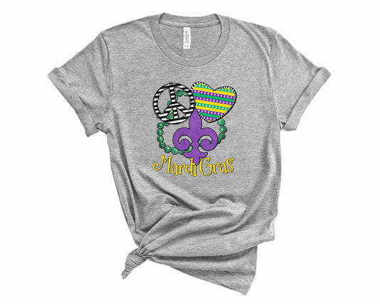 Peace Love Mardi Gras - Graphic Tee