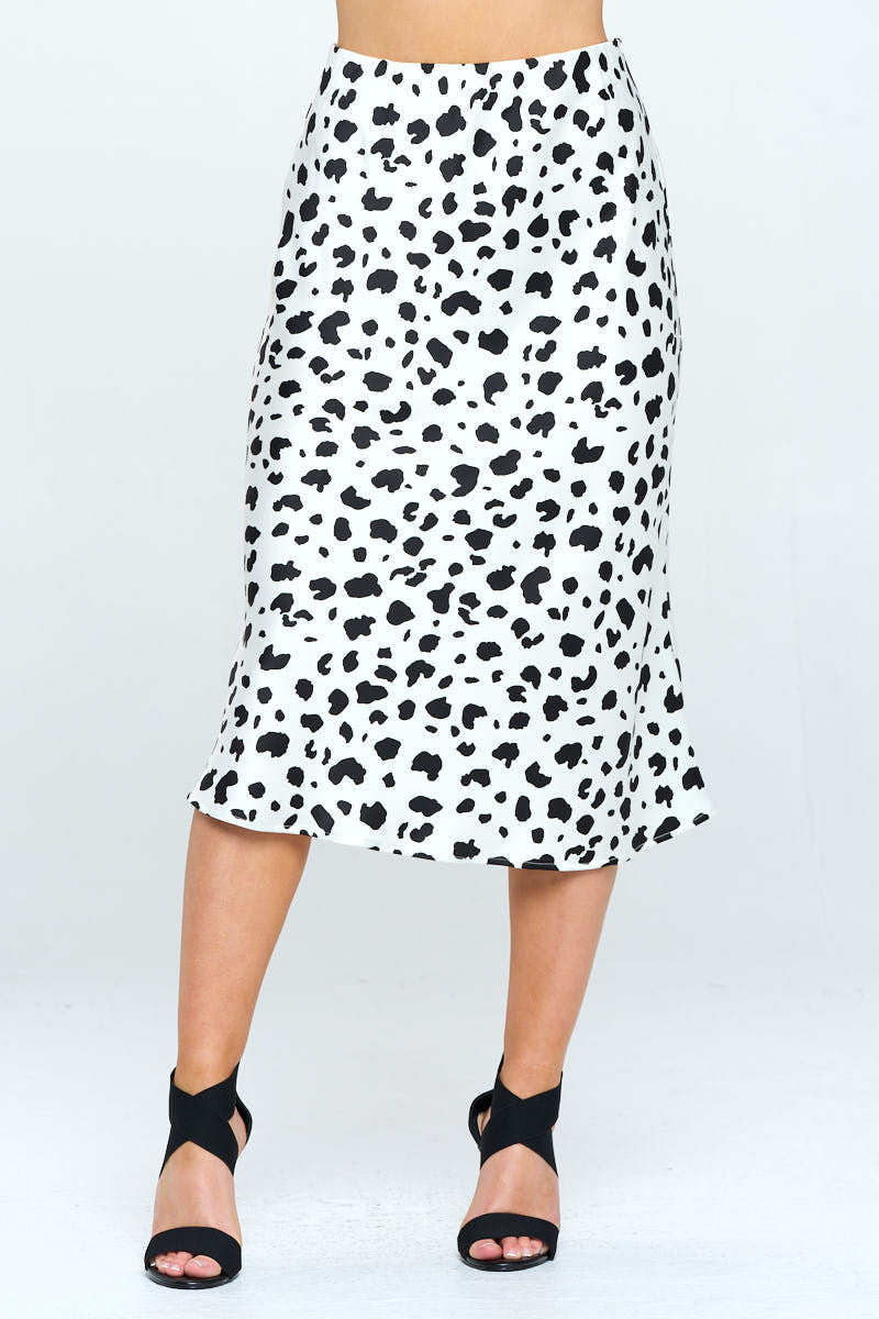 Animal Print Satin Midi Skirt