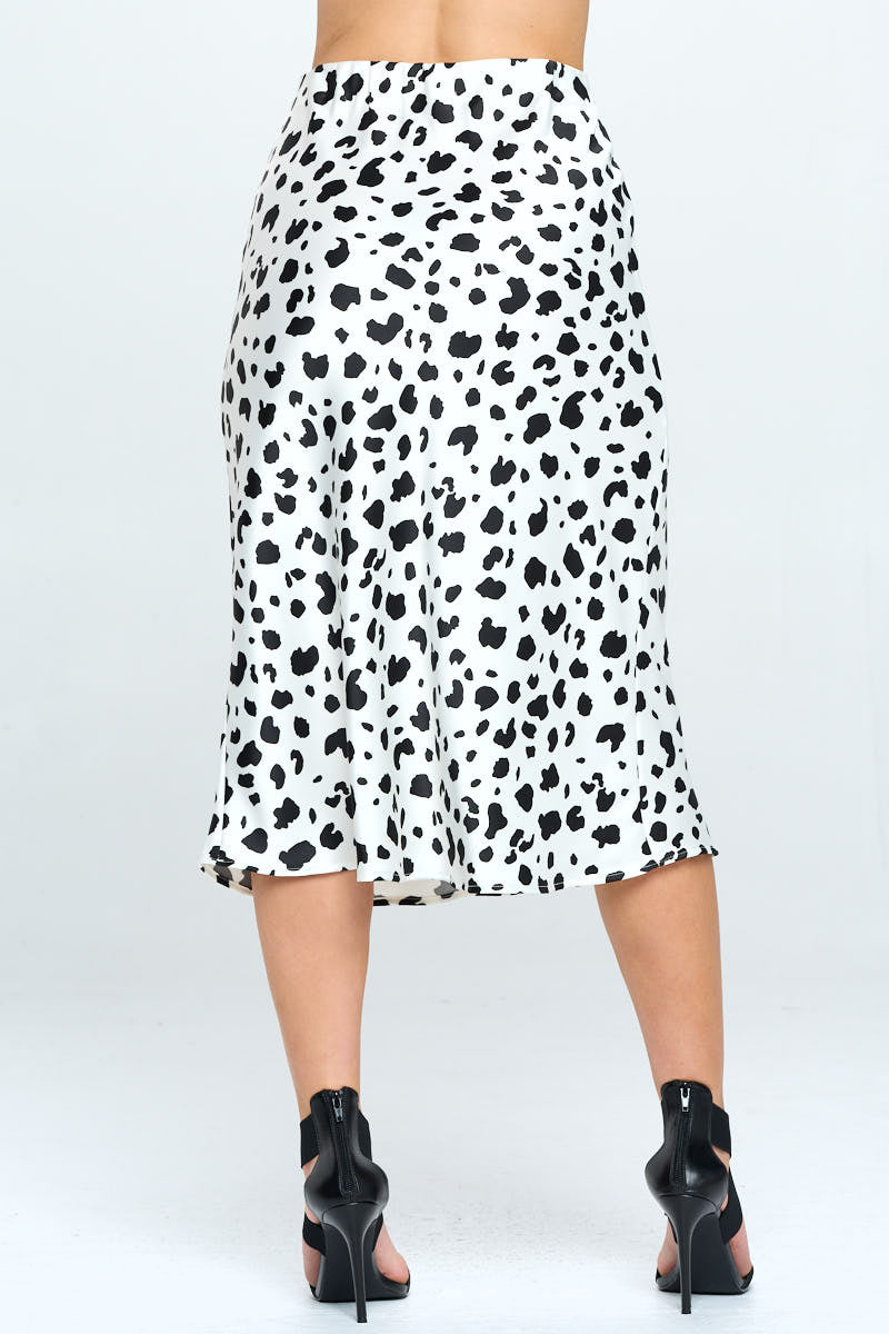 Animal Print Satin Midi Skirt