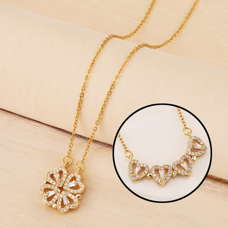 Rose Gift Box Four -leaf Grass Necklace Heart Necklace Cute Four Leaf