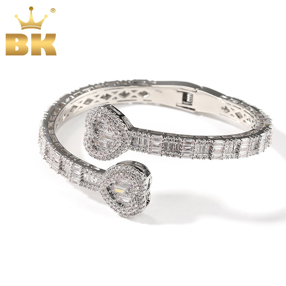 THE BLING KING 6mm Baguettecz Heart Cuff Bangle Micro Paved Bling