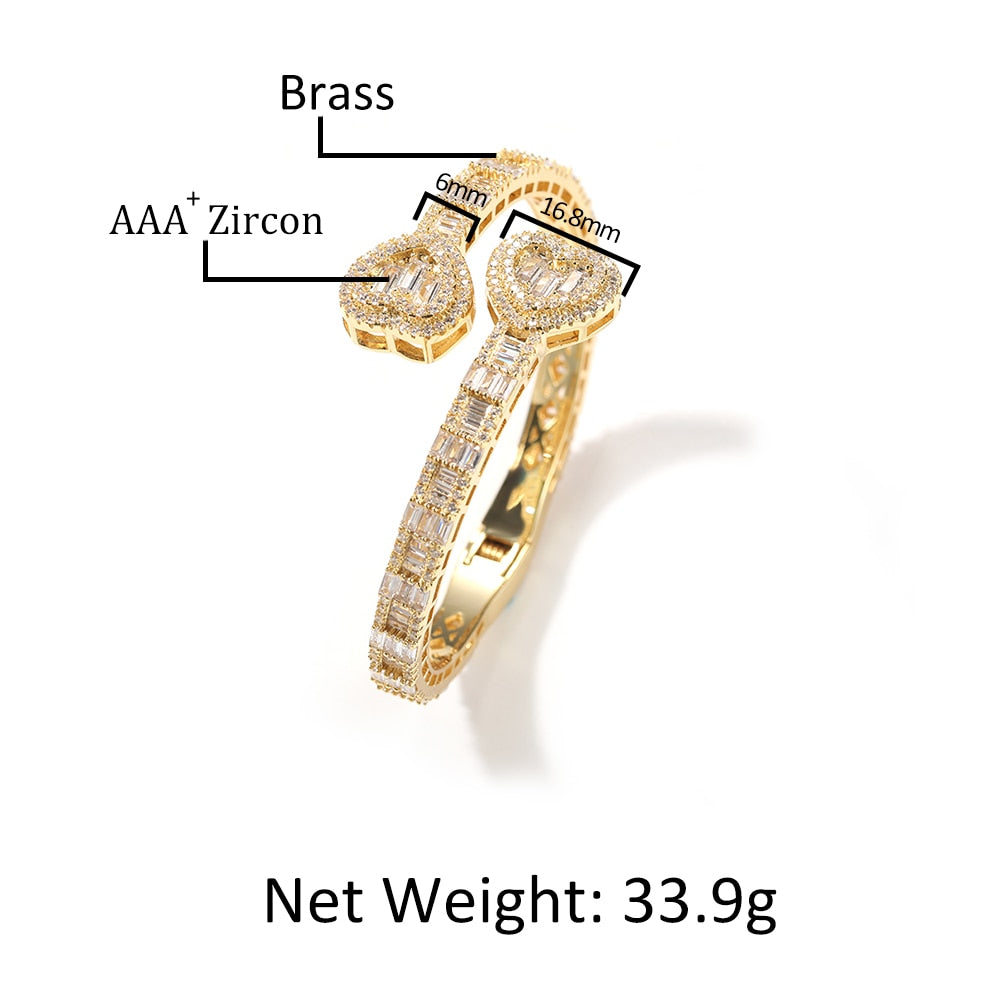 THE BLING KING 6mm Baguettecz Heart Cuff Bangle Micro Paved Bling