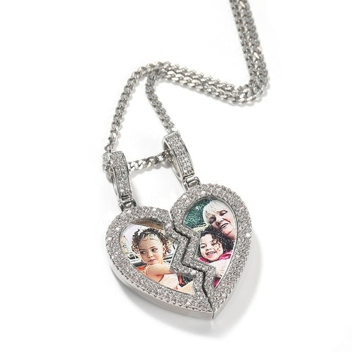 THE BLING KING Broken Heart Photo Magnetic Frame Pendant 2 Pictures