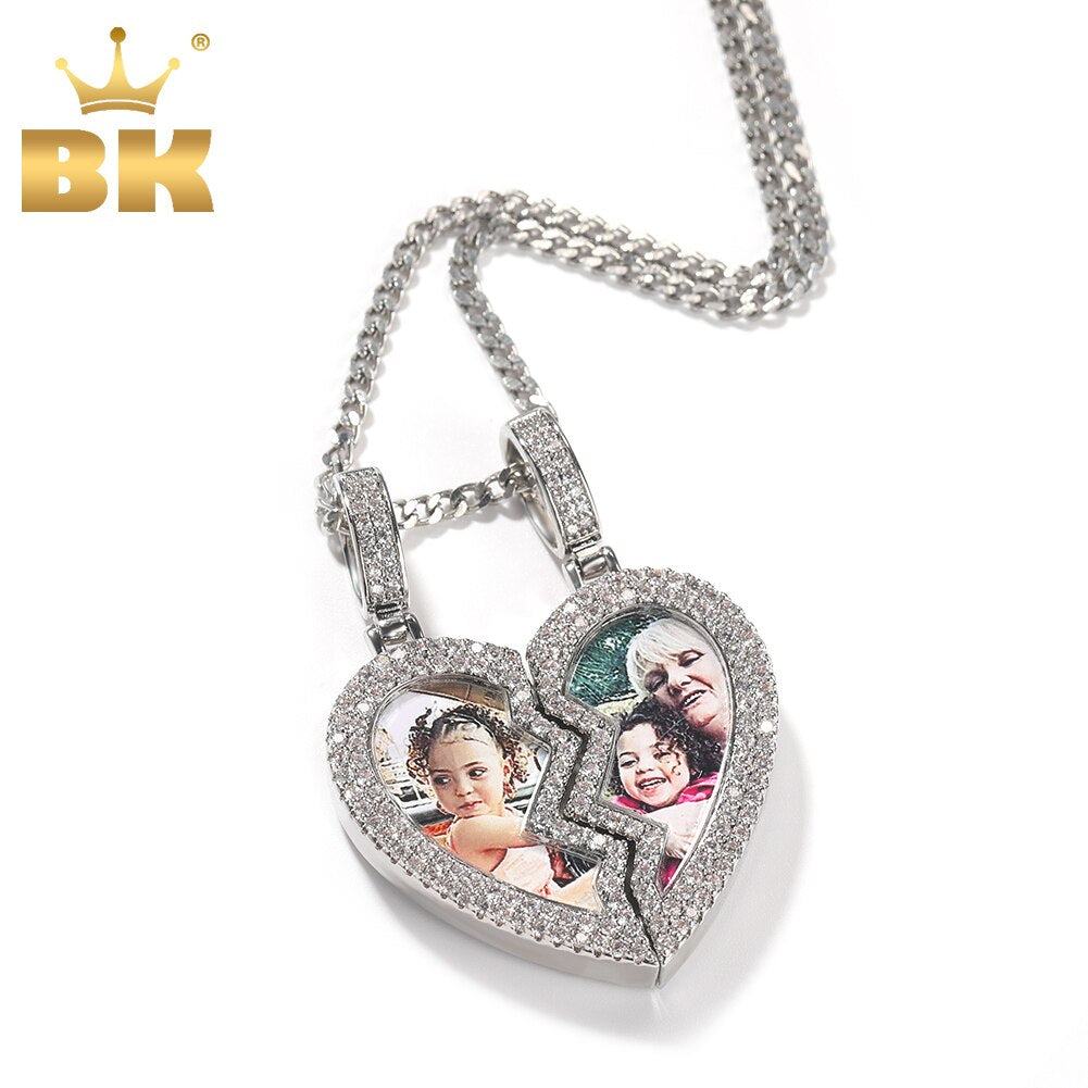 THE BLING KING Broken Heart Photo Magnetic Frame Pendant 2 Pictures