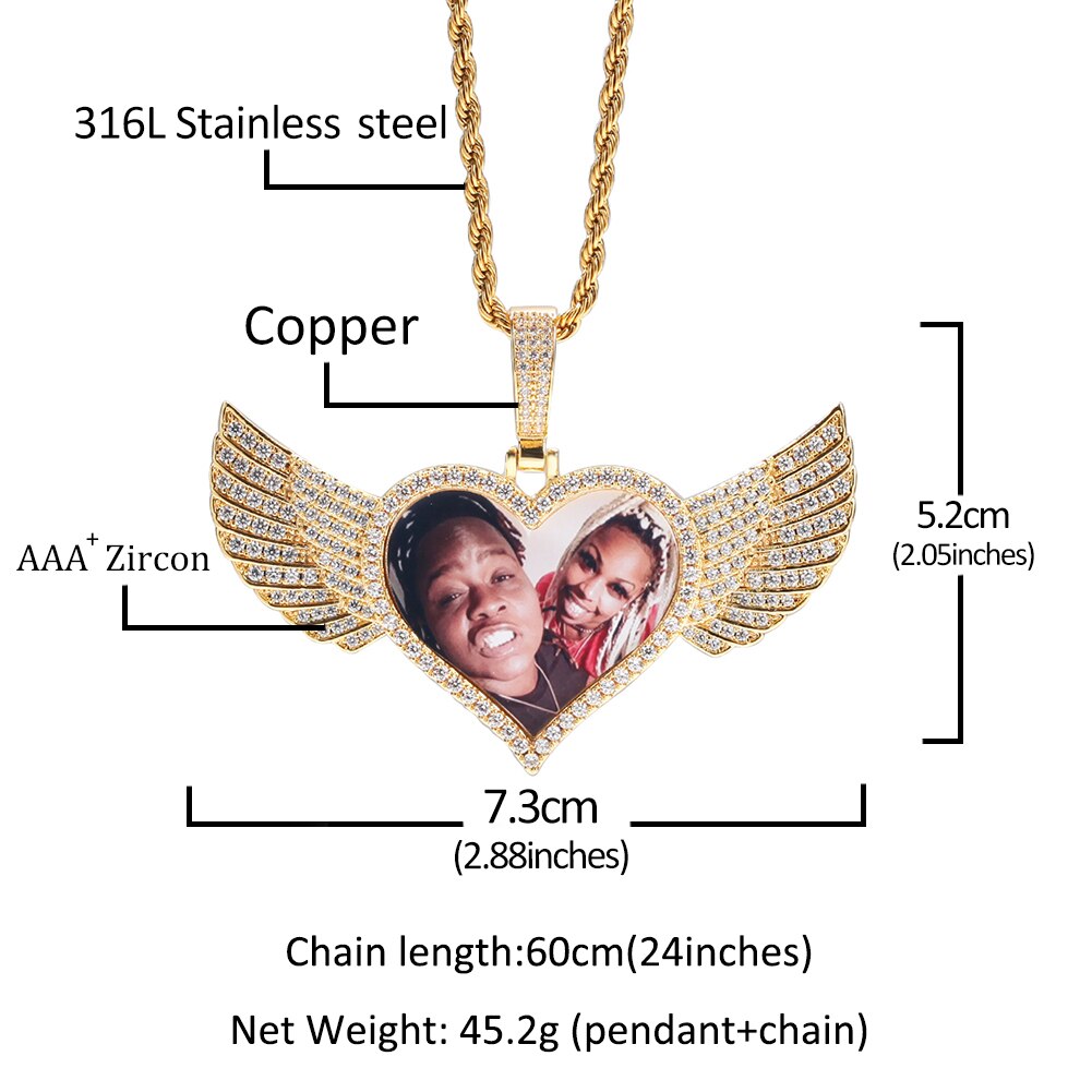 The Bling King DIY Photoes Necklace Heart Shape With Wing Fashion