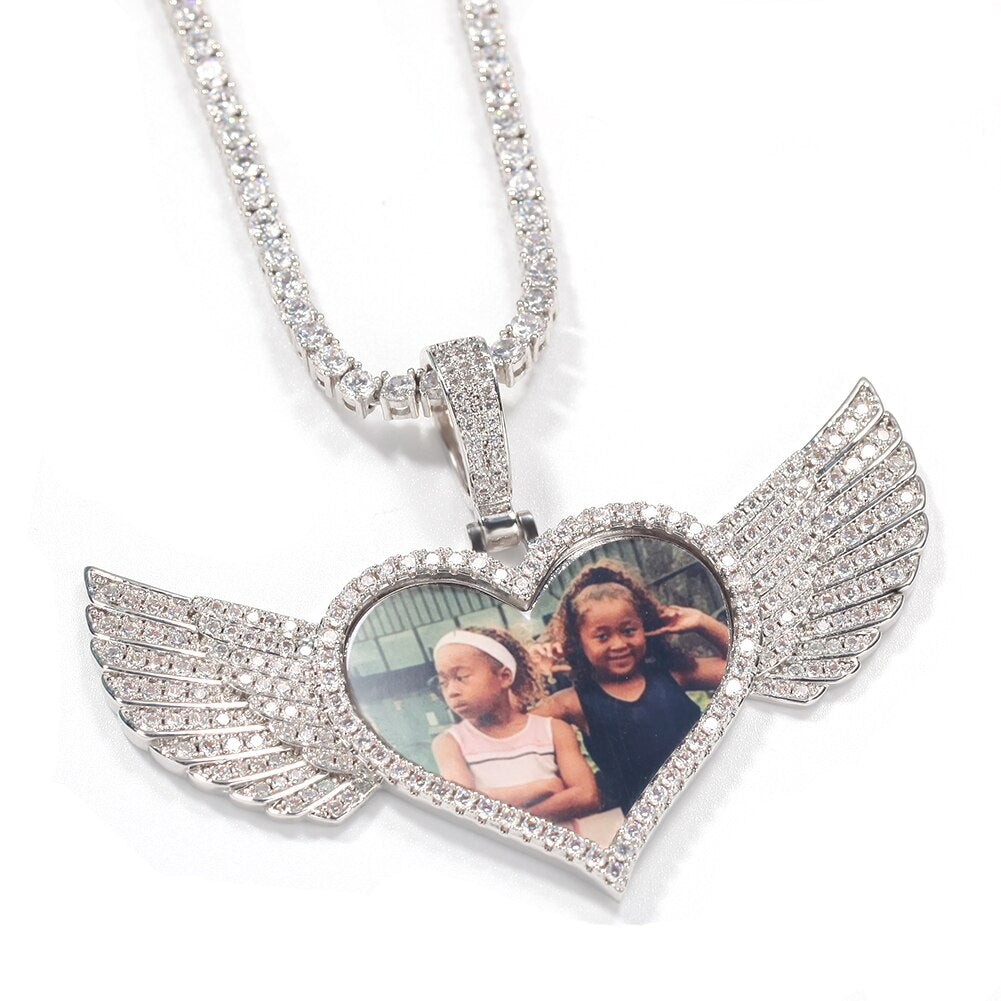 The Bling King DIY Photoes Necklace Heart Shape With Wing Fashion