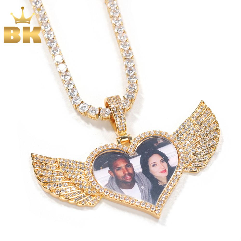 The Bling King DIY Photoes Necklace Heart Shape With Wing Fashion