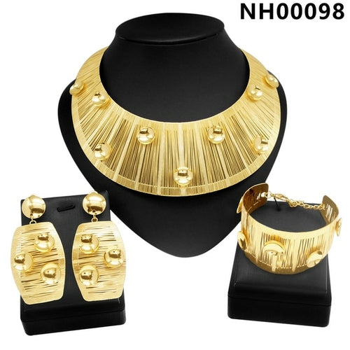 Woman Jewelry Set Dubai Gold Plated Necklace All Copper Material