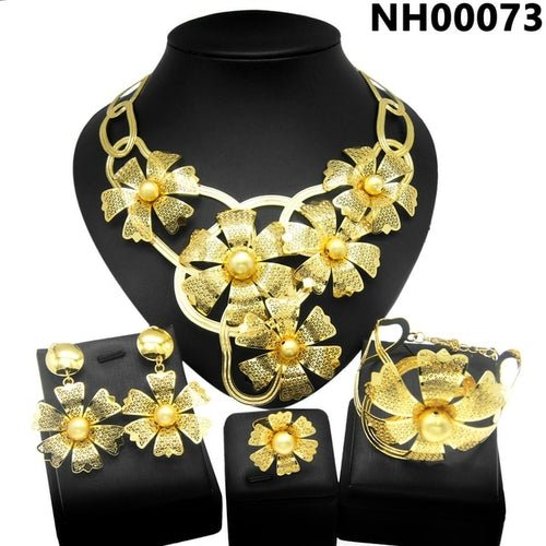 Woman Jewelry Set Dubai Gold Plated Necklace All Copper Material