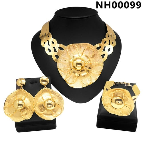 Woman Jewelry Set Dubai Gold Plated Necklace All Copper Material